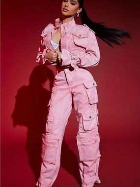 Fashion Nova Pink Cargo Flare Jeans
